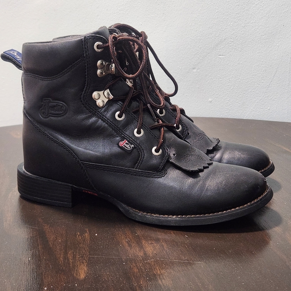 Justin Women's Western Black Leather Kiltie George Strait Boots 8.5 B L606 - Picture 2 of 10